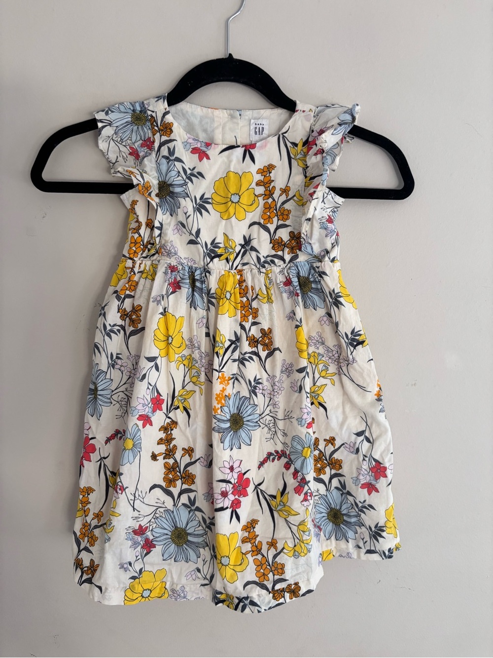 GAP White Floral Dress with Yellow, Blue, Pink and Brown Accents